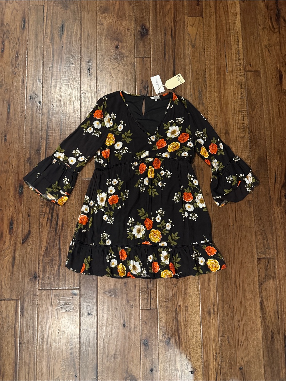 JODIFL Black Floral Fall Dress NWT